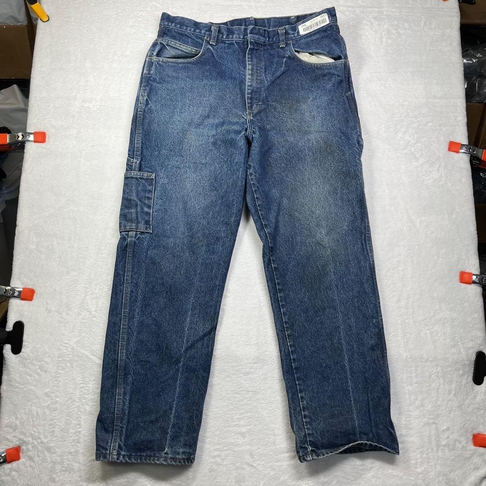 Bulwark Carpenter Jeans Mens 36 Blue Cotton Hammer Loop Flame Resistant Utility‎